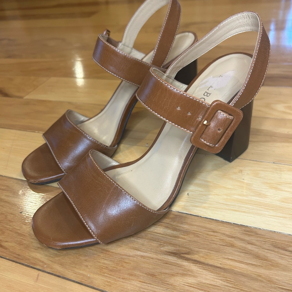 Talbots Brown Leather Block Heel Leather Sandals - Picture 2 of 12